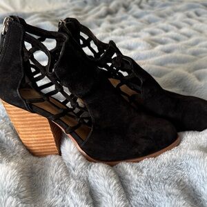 Joe's Jeans Black Suede Cutout Block Heel Sandal Booties